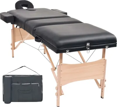 Image de Table de massage pliable à 3 zones 10 cm d'épaisseur Noir