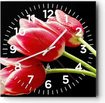 Produktbild von Wanduhr - Quadrat - Glasuhr - Tulpe garten blume blumenstrauß - 30x30cm - Schleichendes Uhrwerk - Lautlos - zum Aufhängen bereit - Dekoration Modern - Wanddekoration aus Glas - C4AC30x30-1494