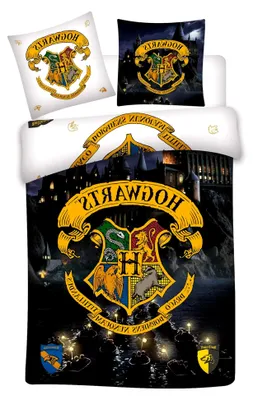 Produktbild von Harry Potter Wendebettwäsche Hogwarts 135 x 200 + 80 x 80 cm 100% Baumwolle Renforcé-Linon-Qualität Gryffindor Hufflepuff Ravenclaw Slytherin Ron Weasley Hermine deutsche Größe Reißverschluss