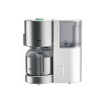 A studio shot of a coffee maker on a white background.