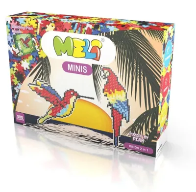 Produktbild von Meli Minis Birds 2-in-1 Konstruktionsset – 500 Teile mit Motivplatte