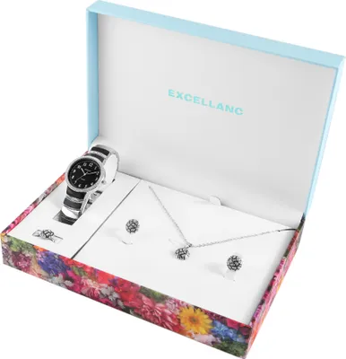Image de Excellanc Coffret cadeau avec montre dame, collier, bague et boucles d'oreilles