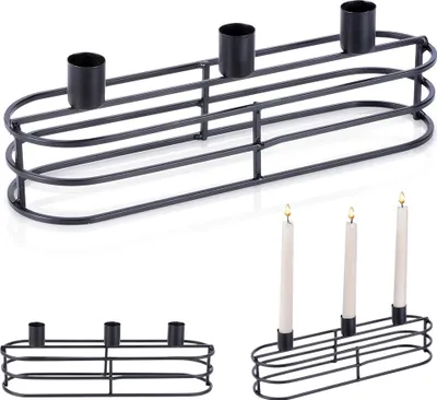Produktbild von Kerzenständer Kerzenhalter Kerzenleuchter Leuchter für 3 Stabkerzen aus Metall schwarz 29,5x8,5x9,5 cm