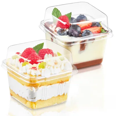 50 Dessertbecher mit Deckel, 240 ml, transparent, wiederverwendbar