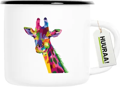 Produktbild von Huuraa Emaille Tasse Giraffe Colorful 300ml Vintage Campingbecher Geschenkidee
