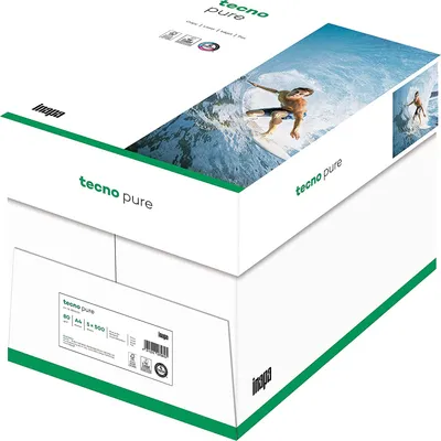 Produktbild von inapa Recycling-Papier premium, Druckerpapier tecno Pure: 80 g/m², A4, 2.500 Blatt (5x500), hochweiß