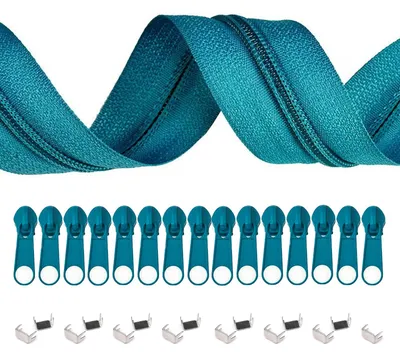 5m Endlos-Reißverschluss 3mm mit 10 Zippern und 15 Endstücke aquamarin