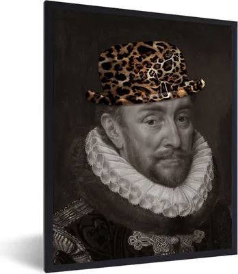 Produktbild von MuchoWow® Gerahmtes Poster Wilhelm von Oranien - Kunst - Pantherdruck 60x80 cm - Poster mit Schwarzem Bilderrahmen Wandposter Rahmen Foto Bilder - Premium - Wanddeko Wohnzimmer