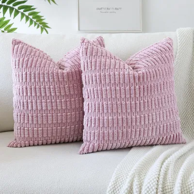 Produktbild von Set aus 2 Samtkissenbezügen, moderne Kissenbezüge, dekorative Sofakissen, Zierkissenbezug für Wohnzimmer, Sofa, Schlafzimmer, rosa-lila