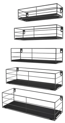 Zdjęcie produktu dla Zestaw 5 czarnych, pływających półek ściennych o wymiarach 41 cm - idealne do sypialni, kuchni i łazienki