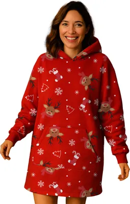 Produktbild von X-MAS Oversize Cozy Hoodie für Damen - Rentier Übergroße Frauen Kuschelpullover Flauschiger Deckenpullover Rot M/L