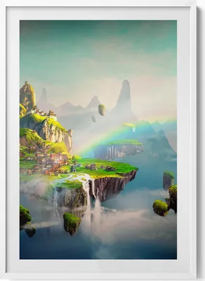 Produktbild von Chinesische Fantasieszenen– Wandbild mit Rahmen – Gerahmtes Bild  – Wanddekoration – 70x100 cm –  Weiß Rahmen