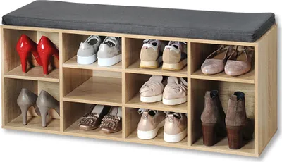 Produktbild von KESPER® Schuhschrank mit Sitzkissen, Sonoma Eiche; Eichendekor, bis 150 kg belastbar, für 10 Paar Schuhe, 8 Fächer, Kissenbezug waschbar, -zertifi