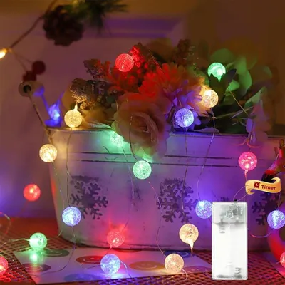 Lichterkette mit Kristallkugeln, 3 m, 30 LEDs, bunt, batteriebetrieben
