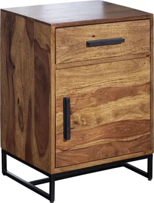 Immagine prodotto di Comodino in legno massiccio di sheesham / metallo 45x35x65 cm comodino boxspring letto | Wohnling