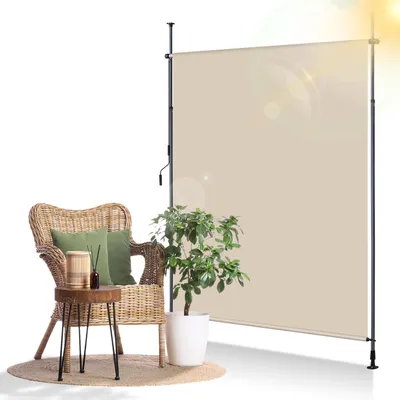 Zdjęcie produktu dla Ikodm Markiza pionowa Roletka zewnętrzna 150 x 270 cm Roletka balkonowa z korbką Osłona zapewniająca prywatność Markiza pionowa bez konieczności wiercenia Ochrona przed słońcem i wiatrem Markiza w kolorze kremowym