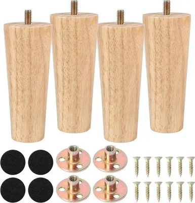 Zdjęcie produktu dla Drewniane nóżki, zestaw 4 sztuk, 12 cm, okrągłe, lite, stożkowe