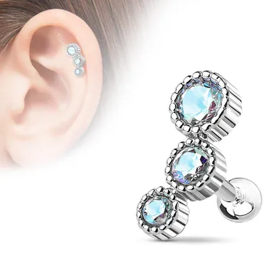 Produktbild von Helix Piercing „3 Zirkonia“ Aurora Borealis