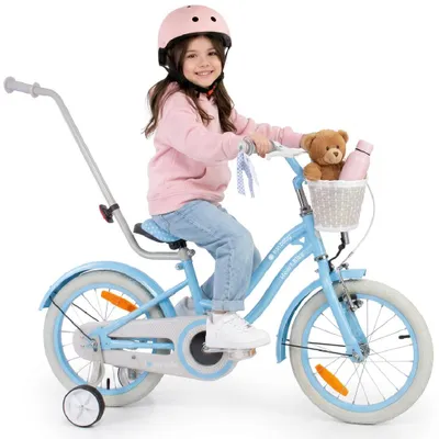 Immagine prodotto di SUN BABY Heart Bike: bicicletta per bambine da 16 pollici, a partire dai 4 anni, con rotelle, manubrio di spinta rimovibile, cestino, campanello, freno a contropedale e V-brake