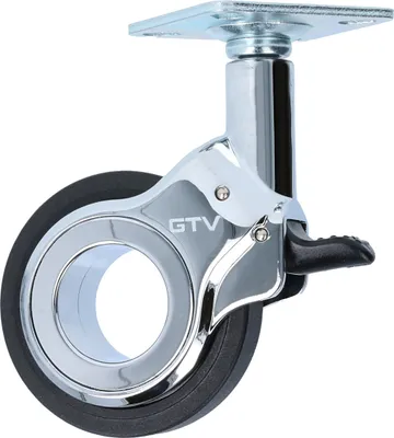 Produktbild von Hochwertige Design-Möbelrolle Möbeltransportrolle Metall-Rollenkörper Chrom glänzend Schwarz 60mm mit Bremse