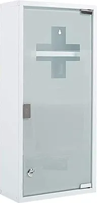Produktbild von Theo&Cleo Medizinschrank Apothekerschrank Hausapotheke Arzneischrank abschließbaraus Edelstahl 4 Fächer mit Glas Tür 57 x 27 x 12 cm (Weiß - 4 Fächer)