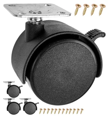 Produktbild von Möbelrollen 4 Stück, Schwarz, Ø 40 mm, 360° drehbar mit Bremse, Gesamthöhe 53 mm, 20 kg Tragkraft, für