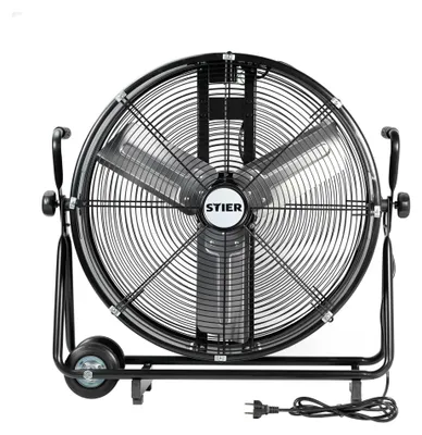 Produktbild von STIER Trommelventilator Bodenventilator, fahrbar, 330W, Ø600mm, Windmaschine, Industrieventilator, Hallenlüfter, Standventilator, Hallenkühlung, schwarz, Neigungswinkel einstellbar