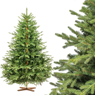 Productafbeelding van Kunstkerstboom - Alpentanne (FT33) - 220 cm - PE-spritzguss + pVC-naalden - Handgemaakte essenhouten standaard