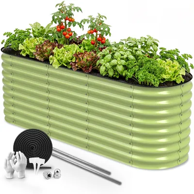 Produktbild von HOFGARTEN 200x60x64 cm Metall Hochbeet für den Garten, offener Boden, rostfrei & wetterfest (Grün)