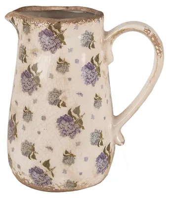Produktbild von Clayre & Eef Dekorative Kanne 16x12x18 cm Beige Blau Keramik Blumen