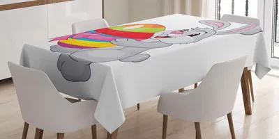Obrázok produktu pre ABAKUHAUS Veľkonočný obrus, kreslený zajac, farebné pruhované veľkonočné vajíčko so stuhou, farebná ilustrácia, 140 x 240 cm, viacfarebný
