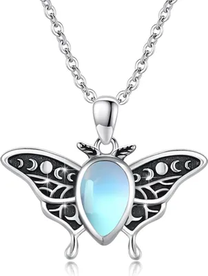 Produktbild von Luna Motte Halskette 925 Sterling Silber Mondstein Anhänger Tier Schmuck Damen