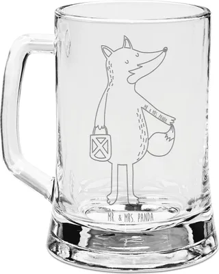 Produktbild von Mr. & Mrs. Panda Glaskrug Fuchs Laterne - Transparent - Geschenk, Selbstbewusst, Gravur Bierkrug, Krug, Mit, Seidel, Glas, Sankt Martin, Laternenumzug