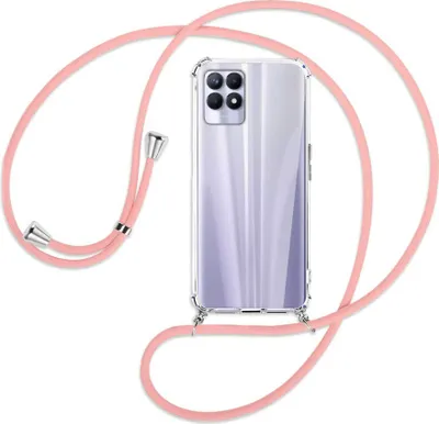 Produktbild von Handykette Backcover-Schutzhülle mit Band (Metall silberfarben) für Realme 8i - rosa