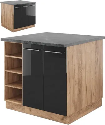 Productafbeelding van Keuken Eiland - Keukenmeubel - Keuken Organiseren - Softclose Scharnieren - 90 cm - Antraciet Hoogglans