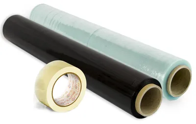 Stretchfolie 50 cm x 300 m, 2 Rollen, schwarz/transparent + Klebeband