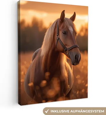 Produktbild von MuchoWow® - Leinwandbilder - Pferd - Natur - Tier - Braun - Tierporträt, Wandbild, Wanddeko Bilder Wohnzimmer, 60x80 cm