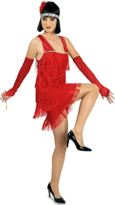 Produktbild von K31250532-36-38-A rot Damen Charleston Fransen Kleid Gr.36-38