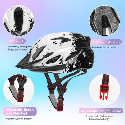 Zdjęcie produktu dla Kask rowerowy dla dzieci, rozmiar 54-59 cm, lekki, regulowany kask ochronny dla chłopców i dziewczynek, wielofunkcyjny kask rowerowy do jazdy na rowerze, hulajnodze