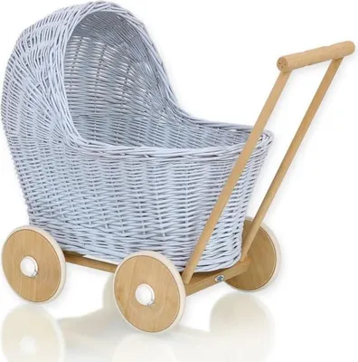 Image de Remorque pour poupées en osier - Chariot en osier Bolderkar - Châssis en bois fait main & stable, bleu, adapté aux enfants
