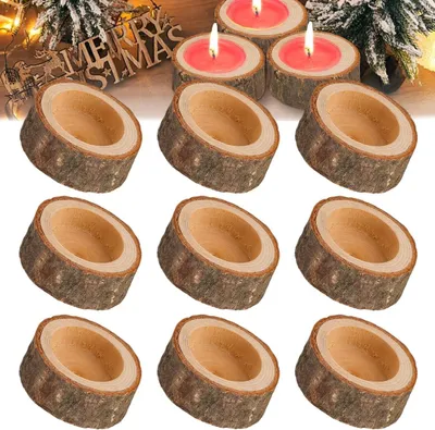 Produktbild von Teelichthalter Holz, 9 Stš¹ck Kerzenhalter Herbst Tischdeko Weihnachten, Weihnachts Timber Pile Kerzenst?nder Hochzeit Valentinstag Tisch Deko, Klein Kerzen Stehen Holzdeko Herbstdeko Gastgeschenke