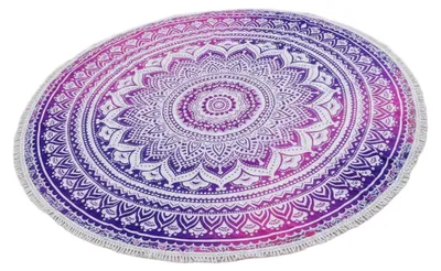 Produktbild von Rundes Indisches Mandala Tuch, Boho Tagesdecke, Picknickdecke, Stranddecke, Runde Tischdecke - Weiß/pink, Baumwolle, 180*180*0,5 cm, Bettüberwurf, Sofa Überwurf