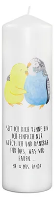 Produktbild von Mr. & Mrs. Panda Kerze Wellensittich Liebe 29 x 8 cm XL - Weiß - Geschenk, Umarmen, Erinnerungslicht, Bedruckte, Wachskerze, Hocheitstag, Ehe, Verknallt, Stumpenkerze