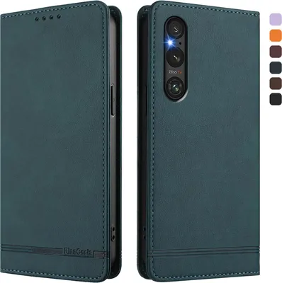 Obrázek produktu pro Pouzdro pro Sony Xperia 1 V, retroPolyuretankožené flip pouzdro s stojánkem a přihrádkami na karty Zelený
