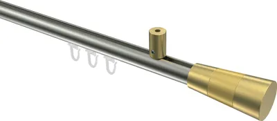 Produktbild von Interdeco Innenlaufstange / Gardinenstange mit Innenlauf Edelstahl-Optik / Messing-Optik, Typ Sonius Tanara (Konus Bicolor) Deckenmontage, 20 mm Ø 1-läufig, 220 cm