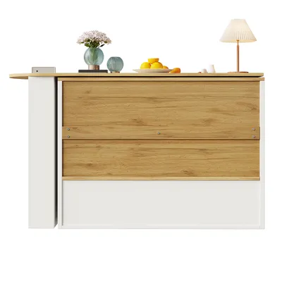 Produktbild von Flieks multifunktionaler Bartisch 360°drehbar, Stehtisch mit Sideboard, Küchentisch ausziehbar, Kaffeebar mit Schrank, Sideboard mit Glastür, weiß