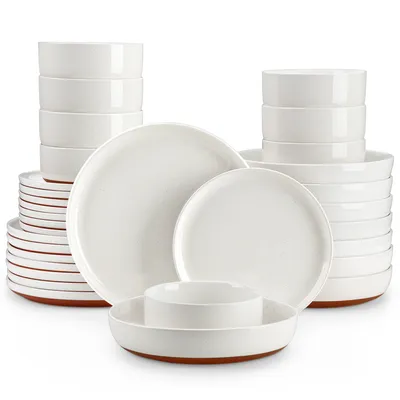 Image de Service de table en faïence, 32 pièces, set de vaisselle pour 8 personnes, assiettes plates, assiettes à dessert, saladier et bols