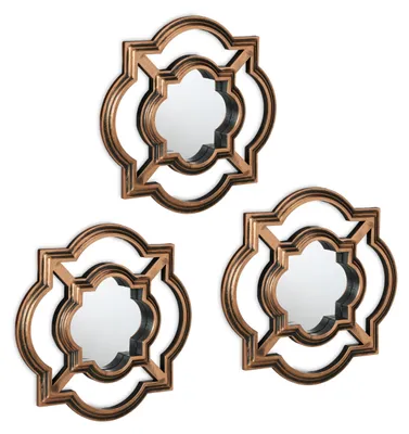 Produktbild von Relaxdays Spiegel 3er Set, Zierspiegel Vintage, HxB: 25,5 x 25,5 cm, Wohnzimmer, Schlafzimmer, Dekospiegel, gold-schwarz
