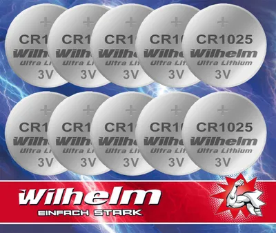 Produktbild von 10 x CR1025 WILHELM Lithium Knopfzelle 3V 32 mAh ø10 x 2,5 mm Batterie DL1025