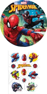 Produktbild von 2er Set Spiderman Essbarer Tortenaufleger + Mini-Törtchenaufleger, Tortendeko Kindergeburtstag, Motiv:Spiderman Nr. 2